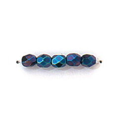 Bead, Czech firepolish, 4mm faceted, iris metallic, NAVY BLUE