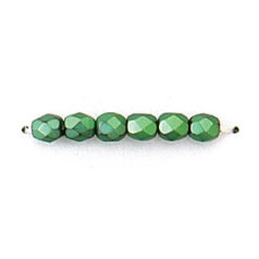 Bead, Czech firepolish, 4mm matte metallic, LIGHT GREEN