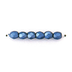 Bead, Czech firepolish, 4mm matte metallic, LIGHT BLUE
