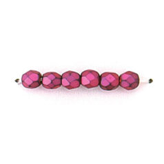 Bead, Czech firepolish, 4mm matte metallic, FUCHSIA