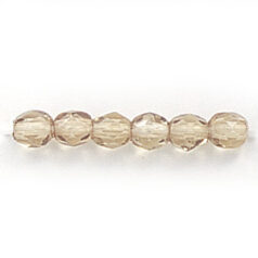 Bead, Czech firepolish, 4mm faceted round dipped, LIGHT SMOKE BEIGE