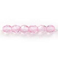 Bead, Czech firepolish, 4mm faceted round dipped, PINK