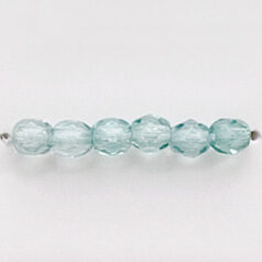 Bead, Czech firepolish, 4mm faceted round dipped, PALE GREEN AQUA