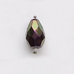 Bead, Czech firepolish, 10x7mm faceted drop, IRIS GREEN