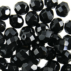 Beads, Czech Firepolish, 3mm Round, Black