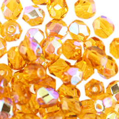 Beads, Czech Firepolish, 3mm Round, Light Topaz AB