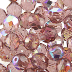 Beads, Czech Firepolish, 3mm Round, Light Amethyst AB