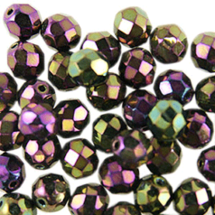 Beads, Czech Firepolish, 3mm Round, IRIS Purple