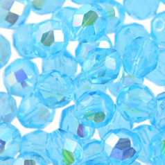Beads, Czech Firepolish, 3mm Round, Light Aqua AB