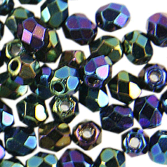 Beads, Czech Firepolish, 3mm Round, IRIS Green