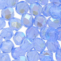 Beads, Czech Firepolish, 3mm Round, Light Sapphire AB