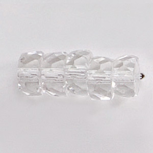 Bead, Czech firepolish, 4x8mm faceted rondelle wheel, CRYSTAL
