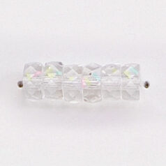 Bead, Czech firepolish, 3x6mm faceted rondelle wheel AB, CRYSTAL