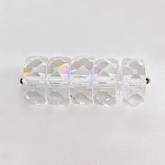 Bead, Czech firepolish, 4x8mm faceted rondelle wheel AB, CRYSTAL