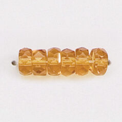 Bead, Czech firepolish, 3x6mm faceted rondelle wheel, LIGHT TOPAZ