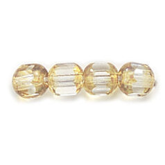 Bead, Czech firepolish, 6mm faceted two tone barrel, CRYSTAL