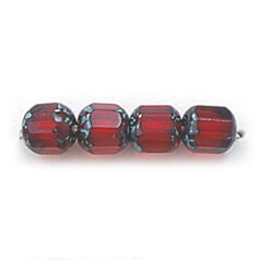 Bead, Czech firepolish, 6mm faceted two tone barrel, GARNET