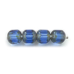 Bead, Czech firepolish, 6mm faceted two tone barrel, SAPPHIRE