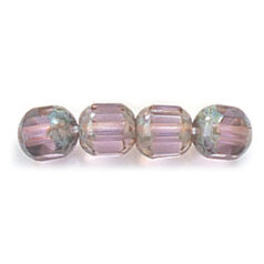 Bead, Czech firepolish, 6mm faceted two tone barrel, AMETHYST