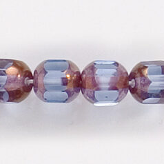 Bead, Cathedral Czech Fire Polish,  8mm faceted barrel, LIGHT SAPPHIRE