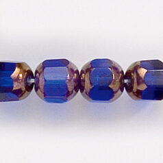 Bead, Cathedral Czech Fire Polish, 8mm faceted barrel, DARK SAPPHIRE