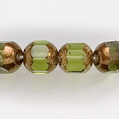 Bead, Cathedral Czech Fire Polish, 8mm faceted barrel, OLIVINE