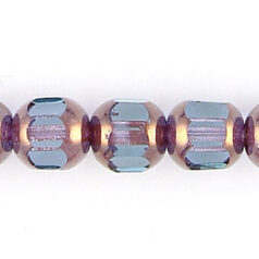 Bead, Cathedral Czech Fire Polish, 8mm faceted barrel, LIGHT AQUA