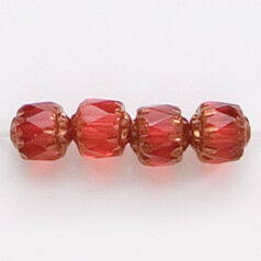 Bead, Cathedral Czech Fire Polish, 6mm faceted barrel, RUBY