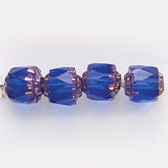 Bead, Cathedral Czech Fire Polish, 6mm faceted barrel, SAPPHIRE