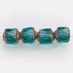 Bead, Cathedral Czech Fire Polish, 6mm faceted barrel, TEAL