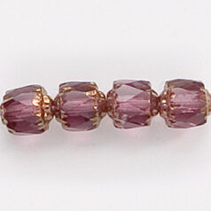 Bead, Cathedral Czech Fire Polish, 6mm faceted barrel, AMETHYST