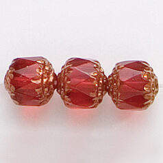 Bead, Cathedral Czech Fire Polish, 8mm faceted barrel, RUBY