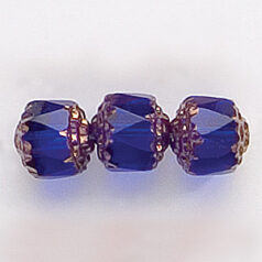 Bead, Cathedral Czech Fire Polish, 8mm faceted barrel, SAPPHIRE