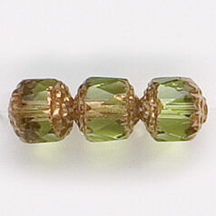 Bead, Cathedral Czech Fire Polish, 8mm faceted barrel, LIGHT OLIVINE