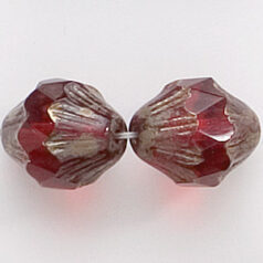 Bead, Travertine Czech firepolish, 13mm faceted, SIAM RUBY