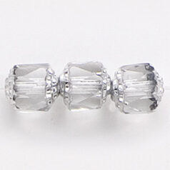 Bead, Cathedral Czech Fire Polish, 8mm faceted barrel, CRYSTAL
