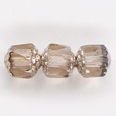 Bead, Cathedral Czech Fire Polish, 8mm faceted barrel, BLACK DIAMOND