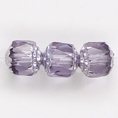 Bead, Cathedral Czech Fire Polish, 8mm faceted barrel, TANZANITE
