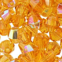 Beads, Czech Firepolish, 4mm Bicone, Light Topaz AB