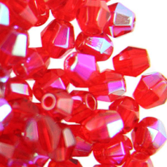 Beads, Czech Firepolish, 4mm Bicone, Siam Ruby AB