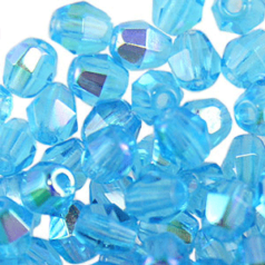 Beads, Czech Firepolish, 4mm Bicone, Blue Aqua AB