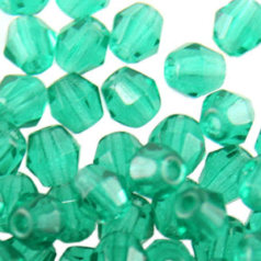 Beads, Czech Firepolish, 4mm Bicone, Teal Green