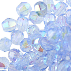 Beads, Czech Firepolish, 4mm Bicone, Light Sapphire AB