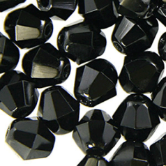 Beads, Czech Firepolish, 5mm Bicone, Black
