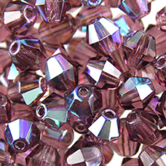 Beads, Czech Firepolish, 5mm Bicone, Med. Amethyst AB