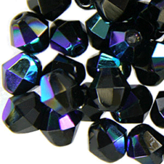 Beads, Czech Firepolish, 6mm Bicone, Black AB