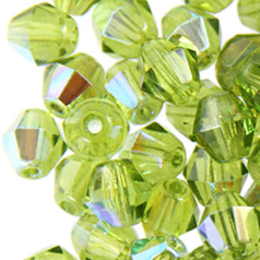 Beads, Czech Firepolish, 6mm Bicone, Olivine AB
