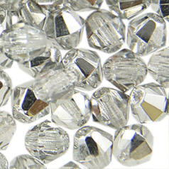 Beads, Czech Firepolish, 6mm Bicone, HALFCOAT Silver