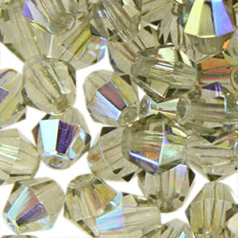 Beads, Czech Firepolish, 6mm Bicone, Black Diamond AB