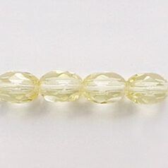 Bead, Czech firepolish, 7x5mm faceted oval, LIGHT JONQUIL